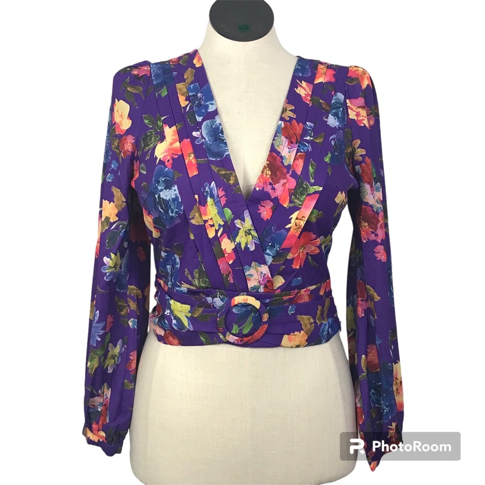 Everlynn Apparel Deep V-Neck Top Women’s Size S Multicolor Long Sleeve zipper